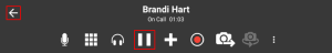 The "Hold" button and the "Back" button are on the call header.