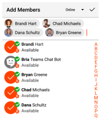 Members selected for the chat room display a check mark over their avatar.