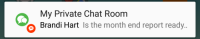 An open chat room notification open from the Android status bar.