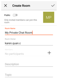 "Room Name", "Description", and "Topic" are in "Create Room".