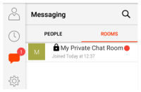 Android tablet: A new indicator appears on the chat room and on the "Messaging" badge.