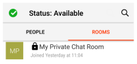 The joined chat room is in "Rooms".