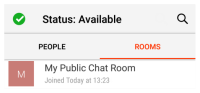 The added public chat room is in "Rooms" in the "Messaging" tab.