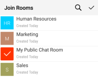 Selected public chat rooms display a check mark on the avatar.