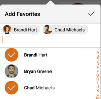 Contacts are displayed in "Add Favorites".