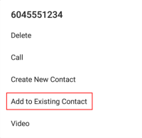 "Add to Existing Contact" is in the long-press menu.