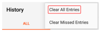 "Clear All Entries" is on the "More Options" menu.
