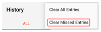 "Clear Missed Entries" is on the "More Options" menu.