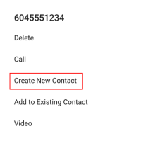 "Create New Contact" is in the long-press menu.