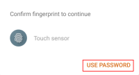 The "Use Password" button is on "Confirm fingerprint to continue".