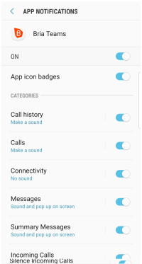 Notification categories for Bria