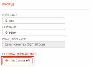 The "Add Contact Info" button is in the "Personal Contact Info" section.