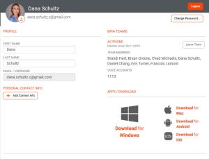 The Bria user dashboard.