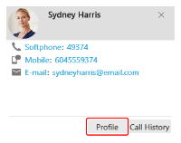The "Profile" button is on the contact flyout.