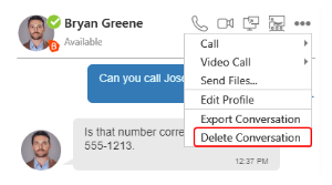 "Delete Conversation" is on the "More options for this conversation" menu.