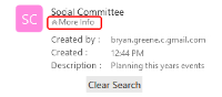 "More Info" appears under the room name. When expanded, it shows "Created by:", "Created", and "Description".