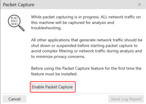 If the Npcap library is not installed on your computer, the "Enable Packet Capture" button is on "Packet Capture".
