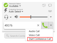 "Start Conference Call" is in the "More call options" menu.