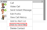 Context menu to add a contact to Favorites