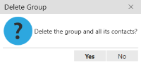 The "Yes" and "No" buttons are in the "Delete Group" dialog.