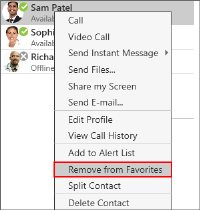 Context menu to remove a contact from Favorites