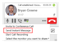 "Send Instant Message" is on the "More options for handling this call" menu.