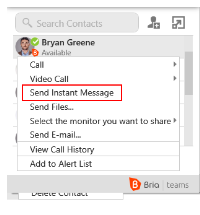 "Send Instant Message" is on the contact short-cut menu.