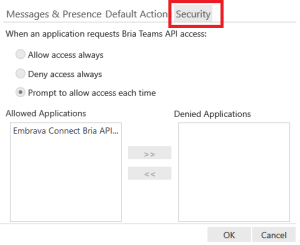 The "Security" tab is on "Prefences" > "Application".