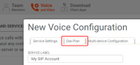 The "Dial Plan" tab is on "New Voice Configuration".
