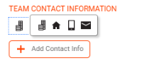 "Work", "Home", "Mobile", and "Email" are in "Team Contact Information".
