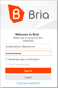 Enter your credentials on the Bria Teams login screen.