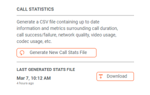 The "Generate New Call Stats File" and the "Download" button are in "Call Statistics".