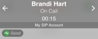 The active call is displayed in the call header.