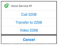 Call, transfer, and video prompt for a contact
