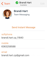 This contact displays "softphone" and "mobile" numbers.