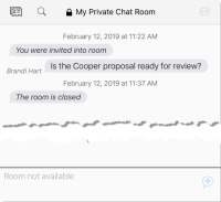 iPad: "The room is closed" appears in the messages and "Room not available" appears in "Compose Message".
