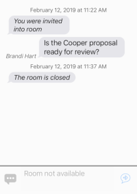 iPhone: "The room is closed" appears in the messages and "Room not available" appears in "Compose Message".