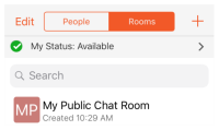 The new public chat room is in "Rooms" on the "Messaging" tab.