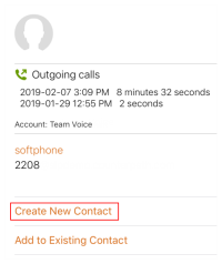 "Create New Contact" is in History details.