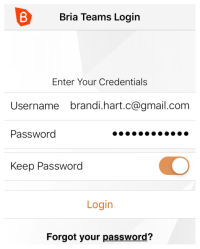 "Username" and "Password" on the "Bria Login".
